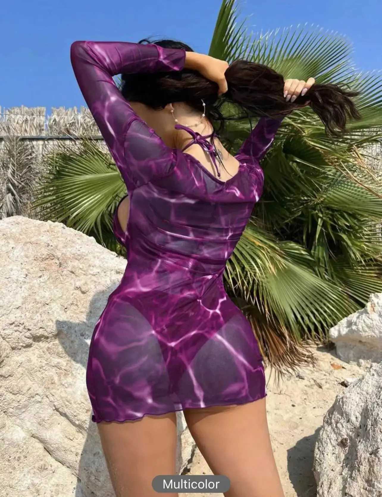 Basic Casual Dresses 2024 3 Pieces Ring Link Print Bikini Women Triangle Swimwear Female Halter Swimsuit Beachwear Bathing Swimming Suit Give A Gift T