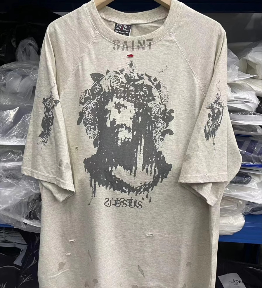 Real Photos Graffiti Print T Shirt Men Women High Quality Gray Washed T-Shirt Tee Tops