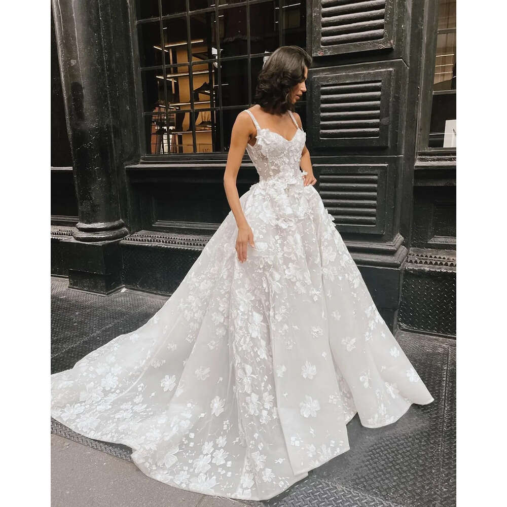 3D Junoesque Spaghetti Sweetheart A-E Dresses Wedding Wer Applicants Court Gown Custom Made Plus Size Bridal Dress Vestidos De Novia 0227Lz