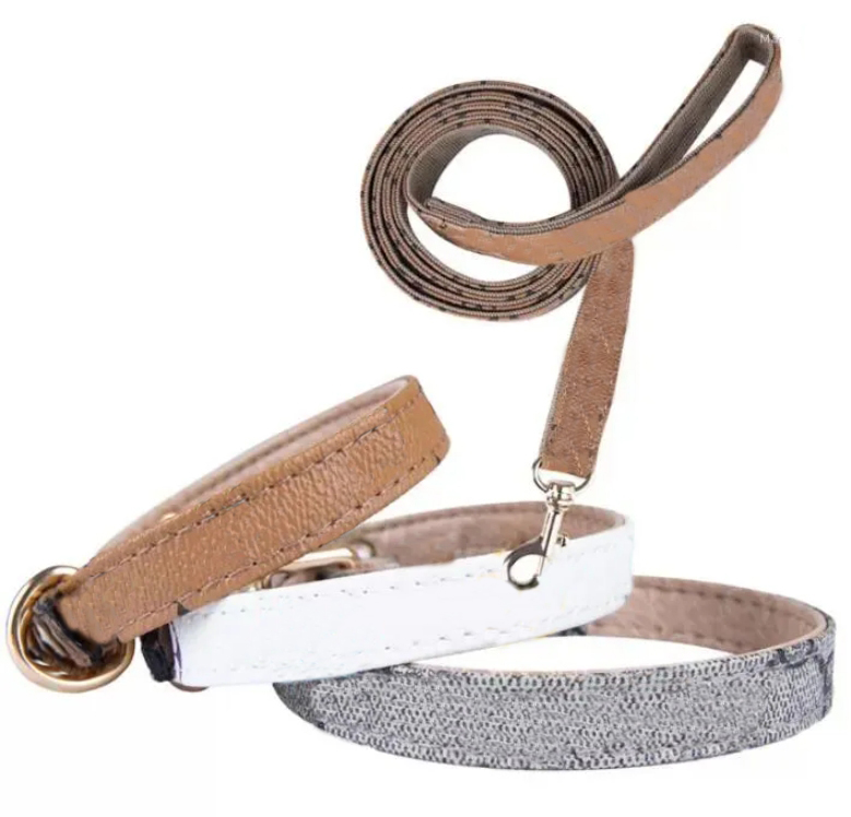 Dog Collar Classic Flower Designer Letters Pattern Print Leashes PU Leather Fashion Casual Adjustable Dogs Cats Neck Strap Pet Supplies