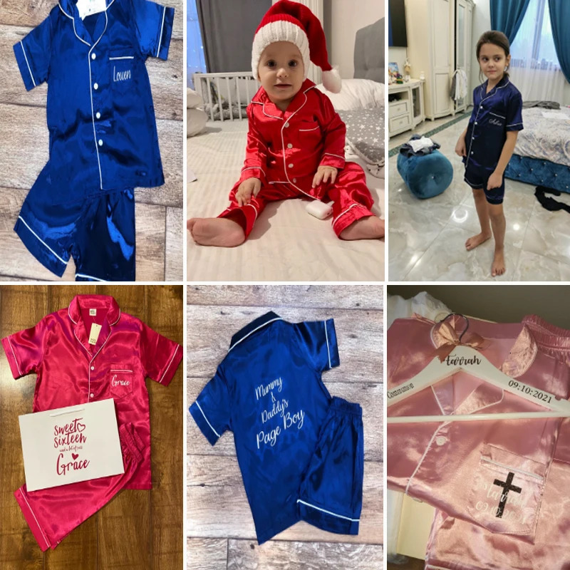 Summer Pajama Sets for Girls Silk Satin TopPant Long sleeve Solid Silky Pyjamas Nightgown Children Sleepwear for Boys Clothes 240506