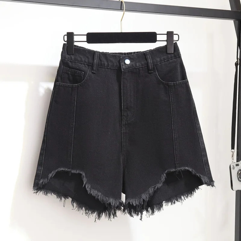 Women Plus Size Jean Shorts Frayed Raw Hemline Ripped Denim Short Jeans High Waist Cute Distressed ouc1528 240420
