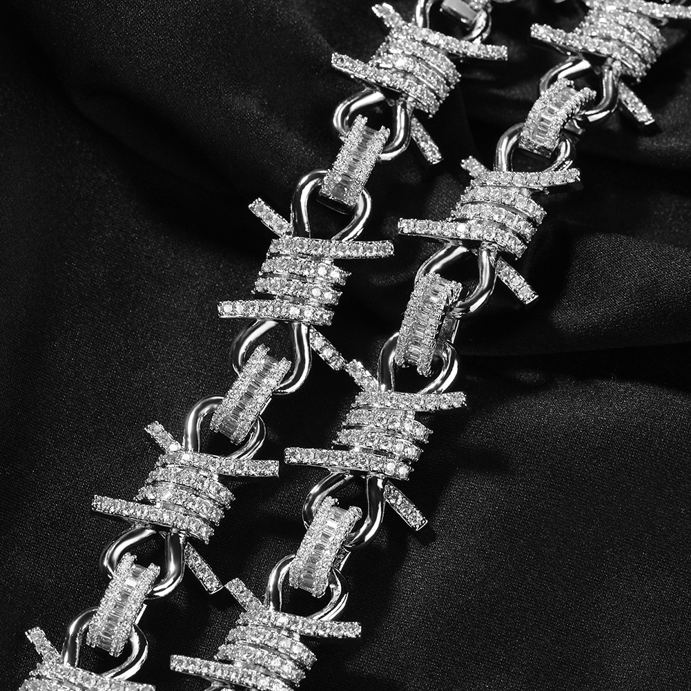 19mm Hip Hop Punk Mens Thorns Cuban Link Chain Necklace Bracelets 5A Zircon Men Jewelry