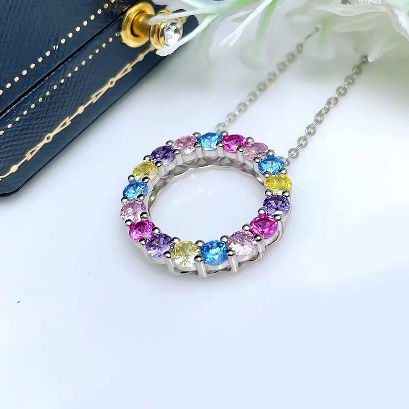 Sterg Sier Circle Pendant, 5A Cubic Zirconia Dia Necklace for Women