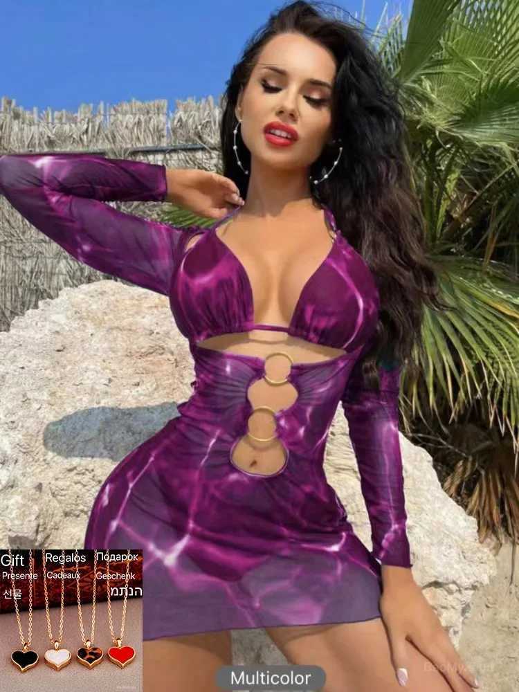 Basic Casual Dresses 2024 3 Pieces Ring Link Print Bikini Women Triangle Swimwear Female Halter Swimsuit Beachwear Bathing Swimming Suit Give A Gift T