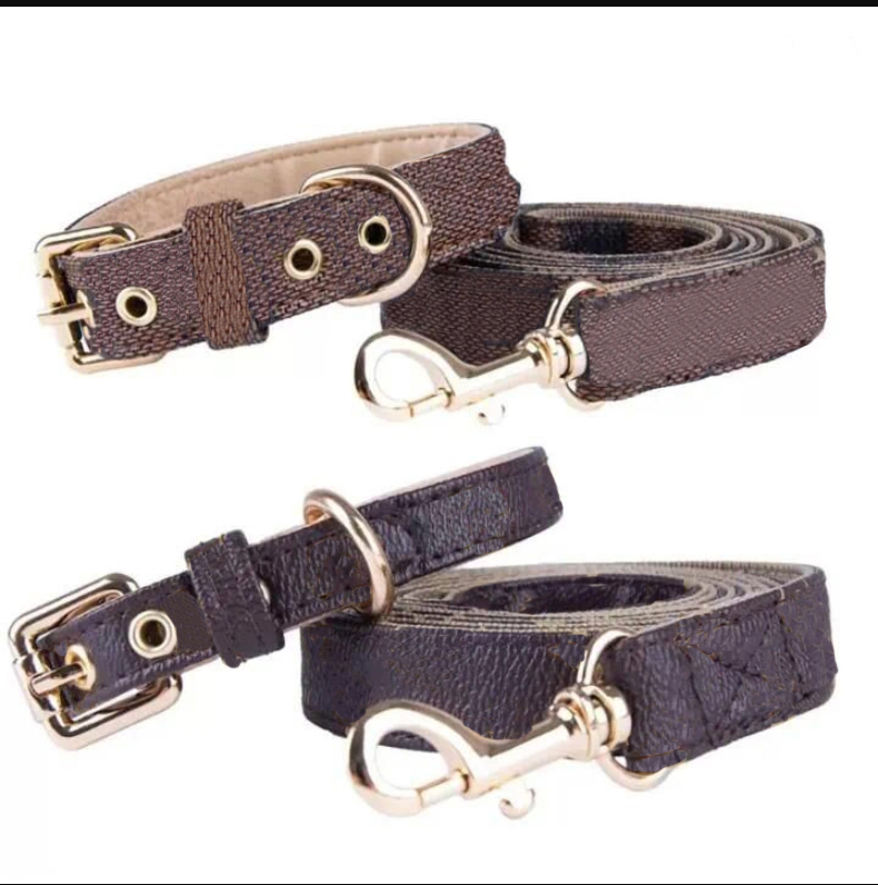 Dog Collar Classic Flower Designer Letters Pattern Print Leashes PU Leather Fashion Casual Adjustable Dogs Cats Neck Strap Pet Supplies