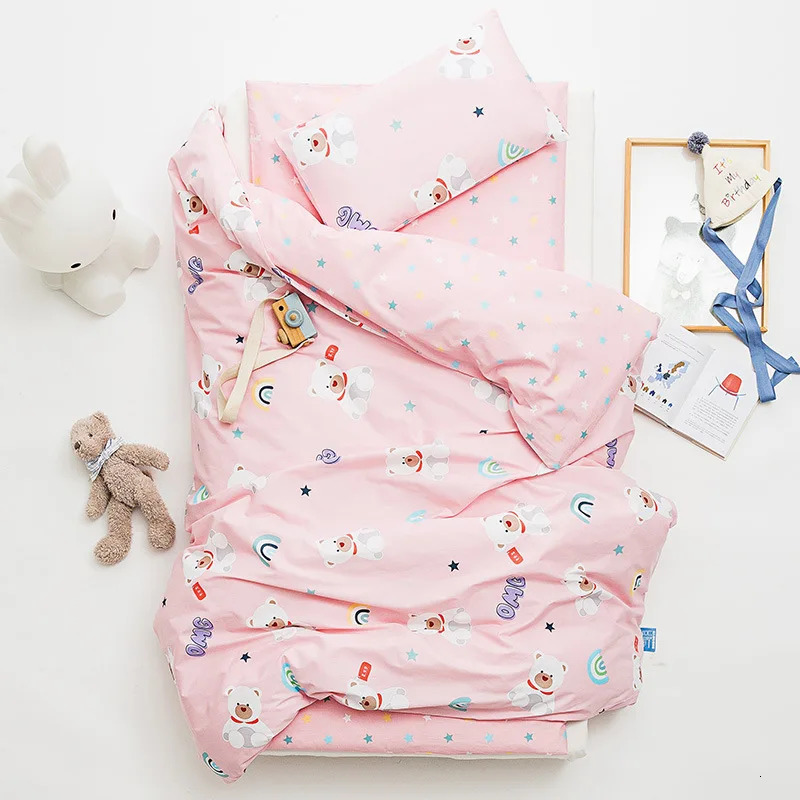 3Pcs Baby Bedding Set Boy Girl Cartoon Soft Kindergarten Cotton Cot Bed Linen Include Pillowcase Bed Sheet Duvet Cover No Filler 240429