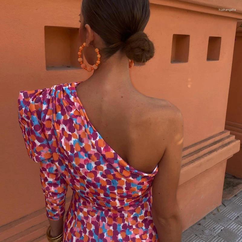 Casual Dresses Print Asymmetric Womens Dress Summer 2024 Long Sleeve Off Shoulder Floral Beach Wear Women Vacation