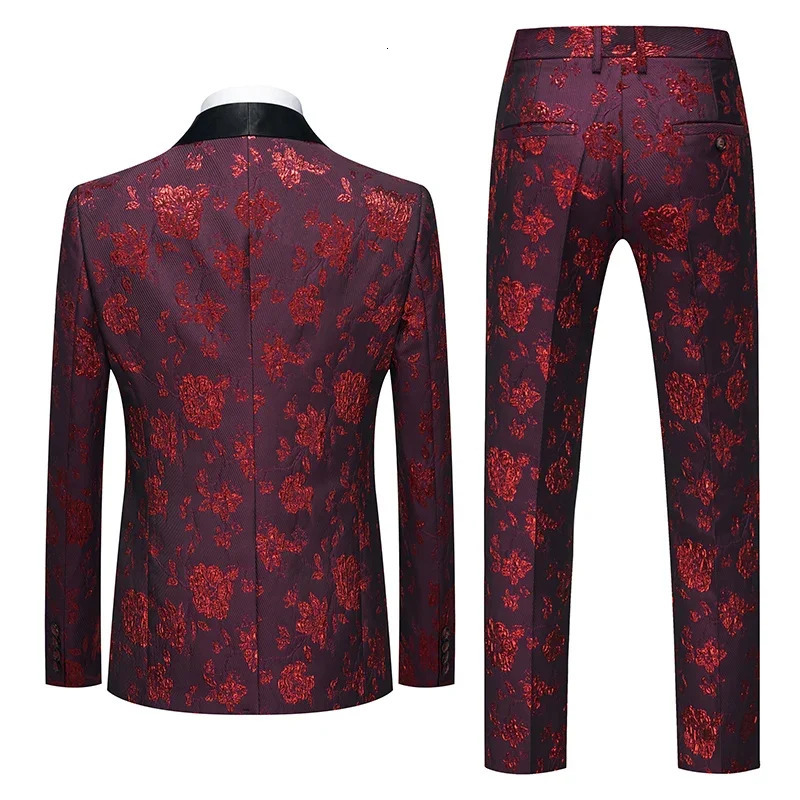 Fashion Mens Casual Business Wedding Flower Suits Coat Trousers 3 Pcs Set Male Printed Dress Blazers Jacket Pants Vest 240430