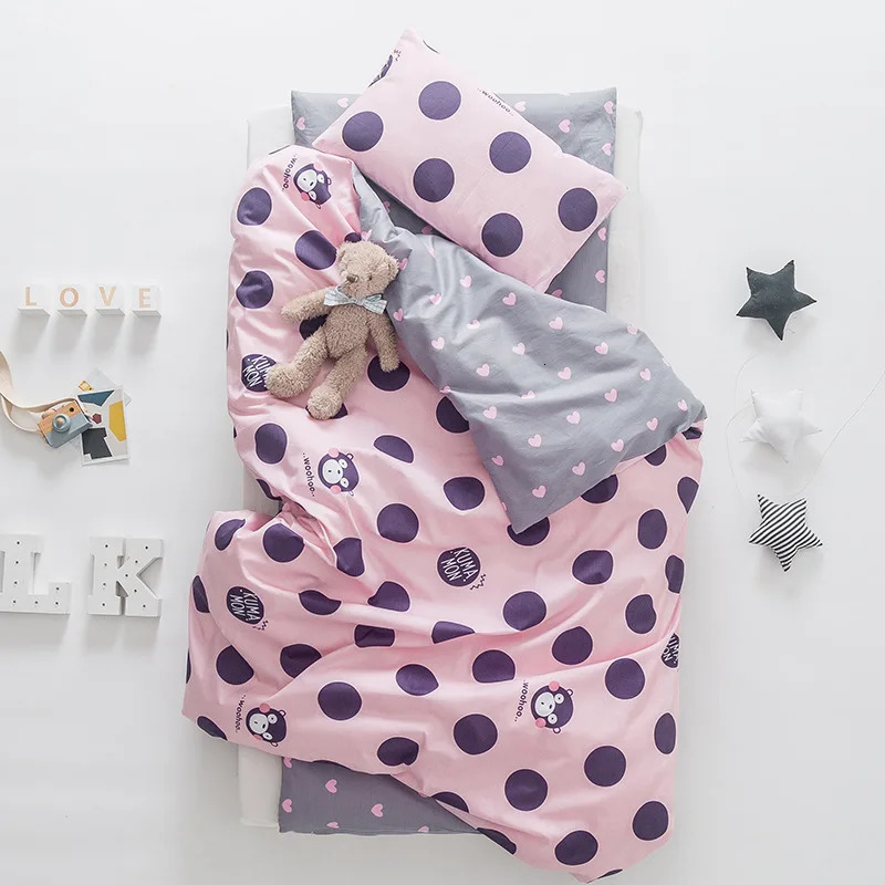 3Pcs Baby Bedding Set Boy Girl Cartoon Soft Kindergarten Cotton Cot Bed Linen Include Pillowcase Bed Sheet Duvet Cover No Filler 240429