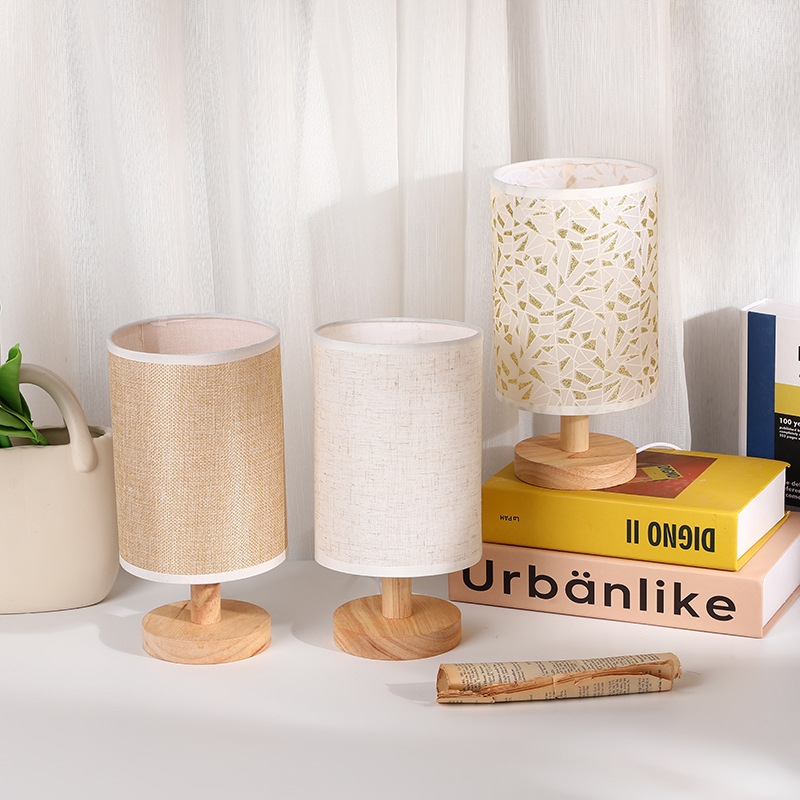 Fabric wood bottom table eye protection desk lamp