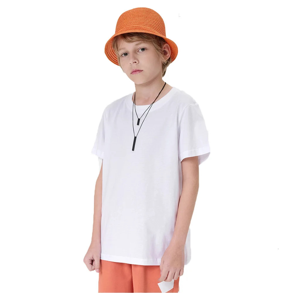 114Y Kids Solid Color Sweat Absorption Short Sleeve TShirt for Boys Girl Classic Black White Cotton Comfort Tops 240416