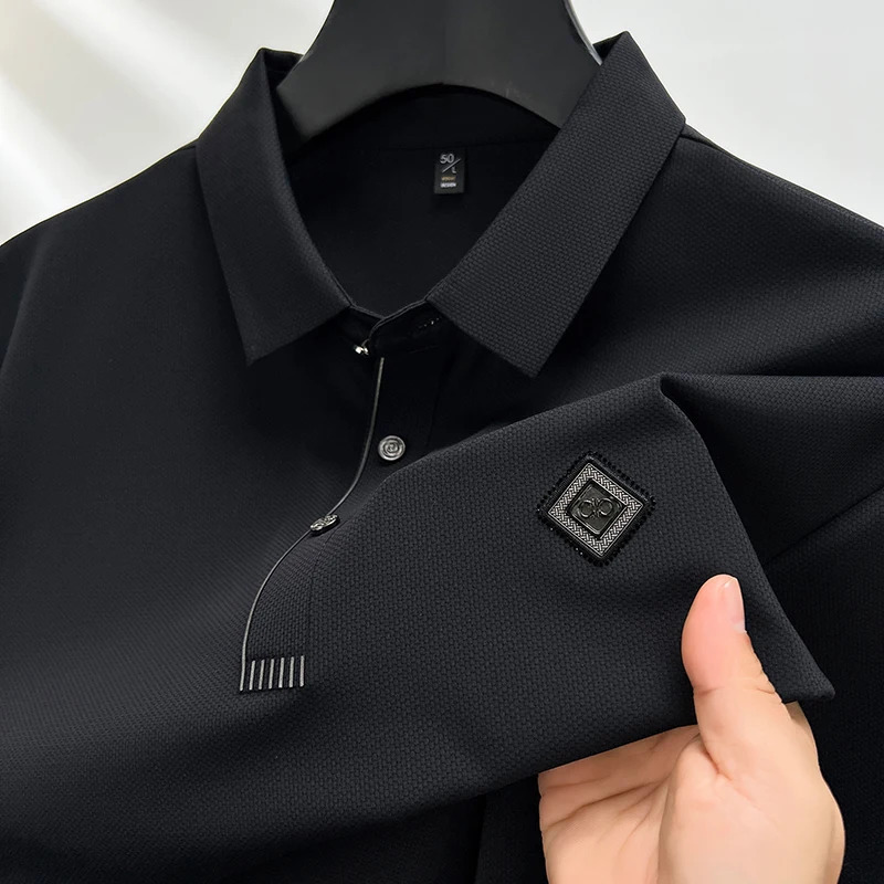 Summer Mens Soft Ice Silk Breathable Short Sleeved Tshirt Lapel Embroidered Fashion Korean Leisure POLO Shirt Clothing 240428