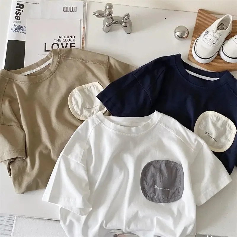 2024 Summer Boy Children Patch Hip Hop Short Sleeves T-shirt Girl Baby Loose Casual Tops Kid Cotton Tees Fashion Toddler Clothes 240506