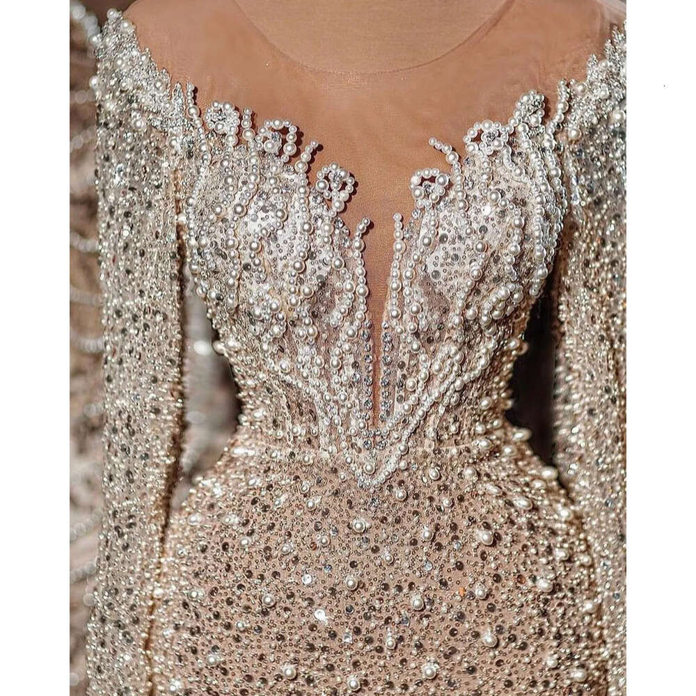 Dresses Squared Beads Pearls Glamorous Wedding Mermaid Long Sleeves Designer Court Custom Made Plus Size Bridal Gown Vestidos De Novia
