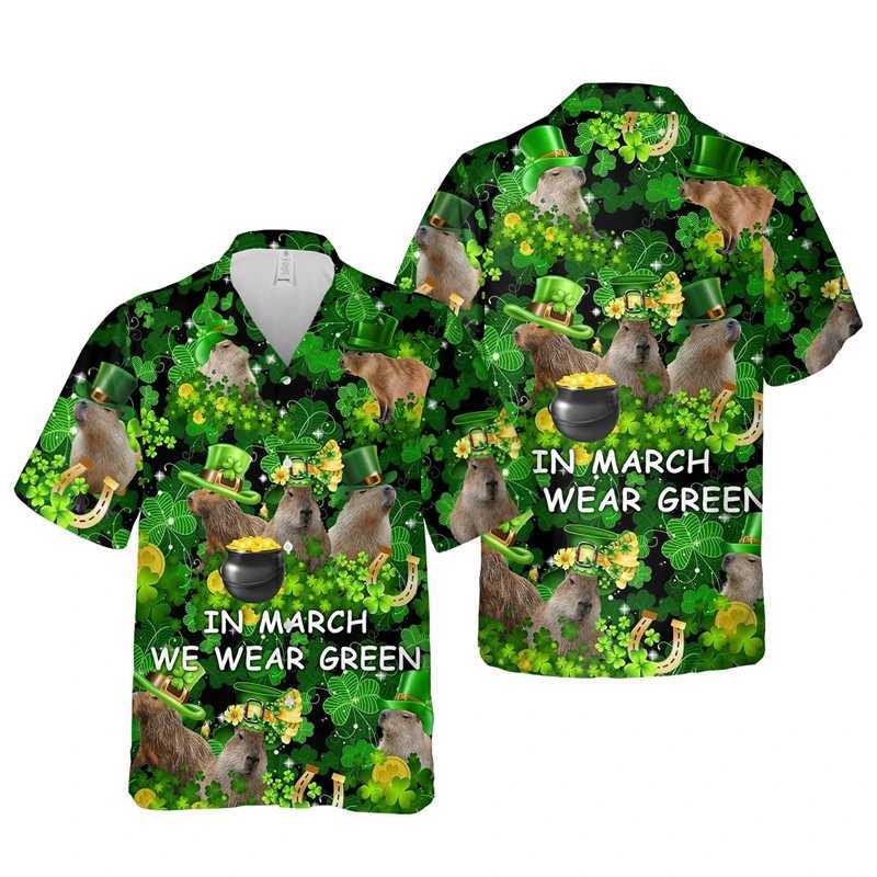 Men's Casual Shirts Capybara Hibicus Flower 3D Printed Shirts For Men Clothes Hawaiian Beach Shirt Casual Cute Animal Short Slve Women Blouses To