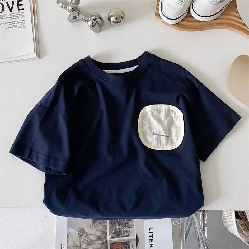 2024 Summer Boy Children Patch Hip Hop Short Sleeves T-shirt Girl Baby Loose Casual Tops Kid Cotton Tees Fashion Toddler Clothes 240506