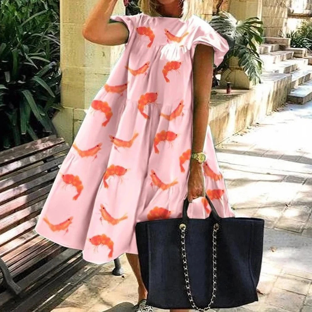 Plus Size Dress for Women Summer Pullover Sexy Bodycon Elegant Oversize Short Skirt Printing Holiday Loose Female 240420