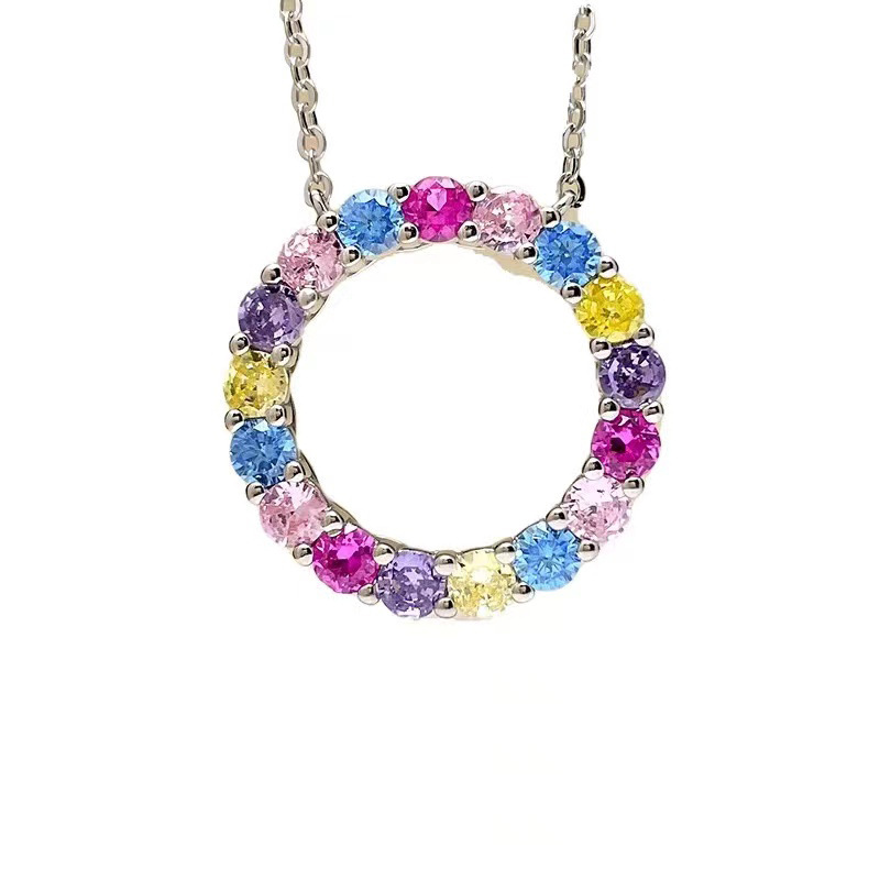 Sterg Sier Circle Pendant, 5A Cubic Zirconia Dia Necklace for Women