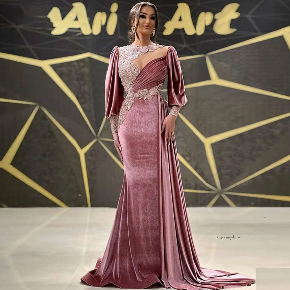 Veet Mermaid Sparkling Prom Dresses Princess Long Sleeves V Neck Appliques Sequins Lace Fashion Floor Length Party Gowns Plus Size Custom Made 0431