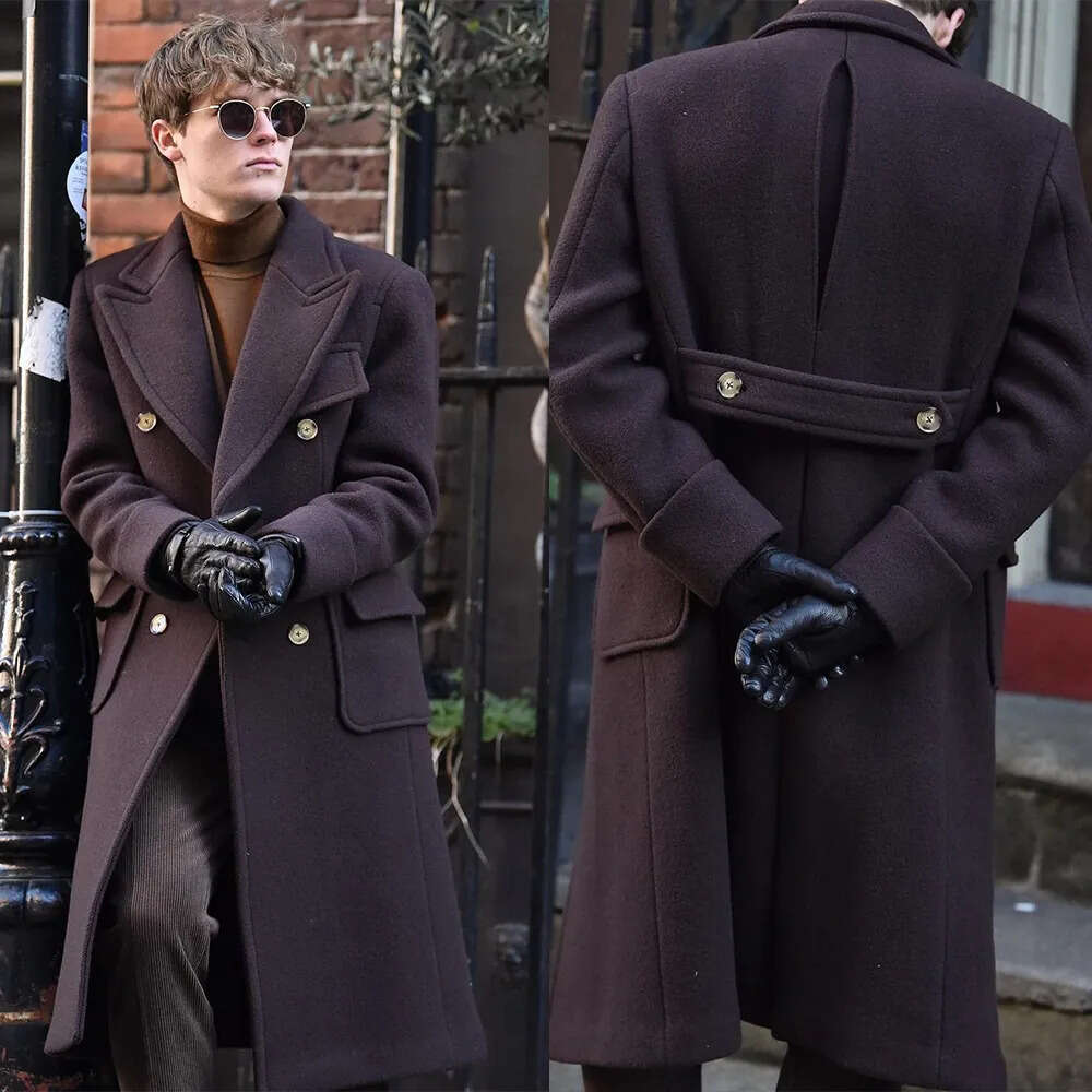 Lapel One-Piece Mens Peaked Vintage Groom Designer Tuxedos Customized Made Wool Blend Mid-Length Business Men Suits