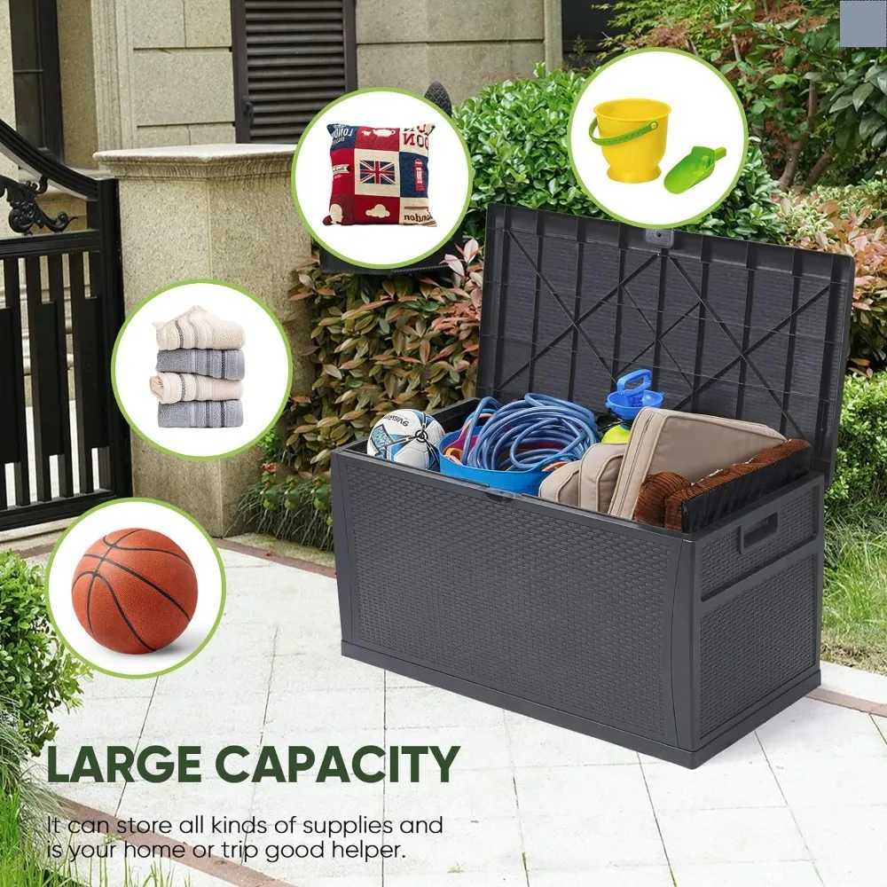 Storage Boxes Bins Doterra large courtyard mat storage deck box desktop lockable wardrobe portable garden 121Gal tool toy organizer shelf Q240506