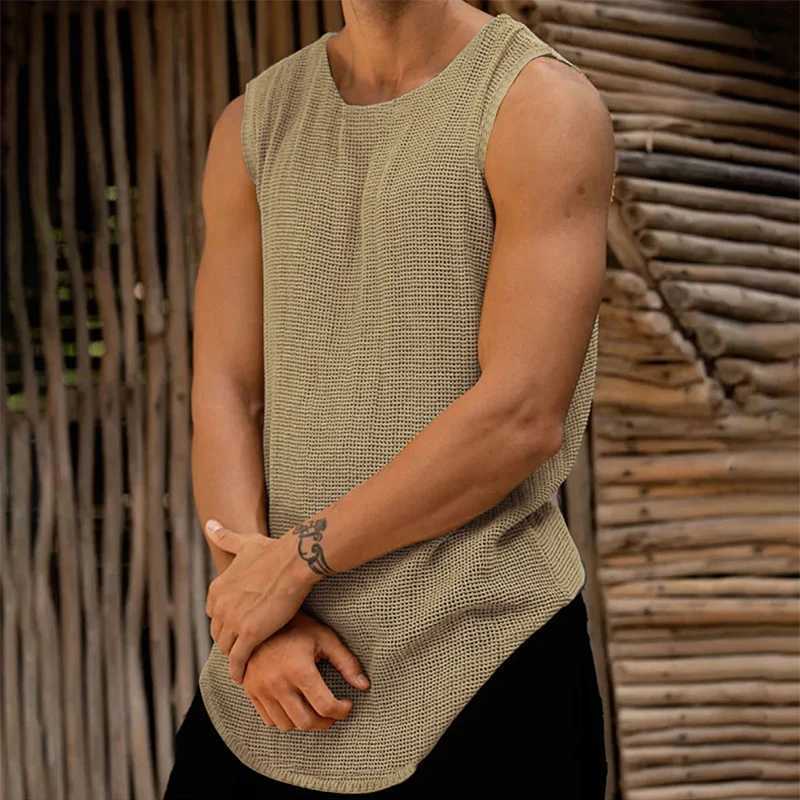 Men's Tank Tops Spring Summer Casual Knitwear Men Slveless O Neck Solid Color Knit Tank Tops Mens Vintage Slim Knitting Vest Male Camisoles Y2405