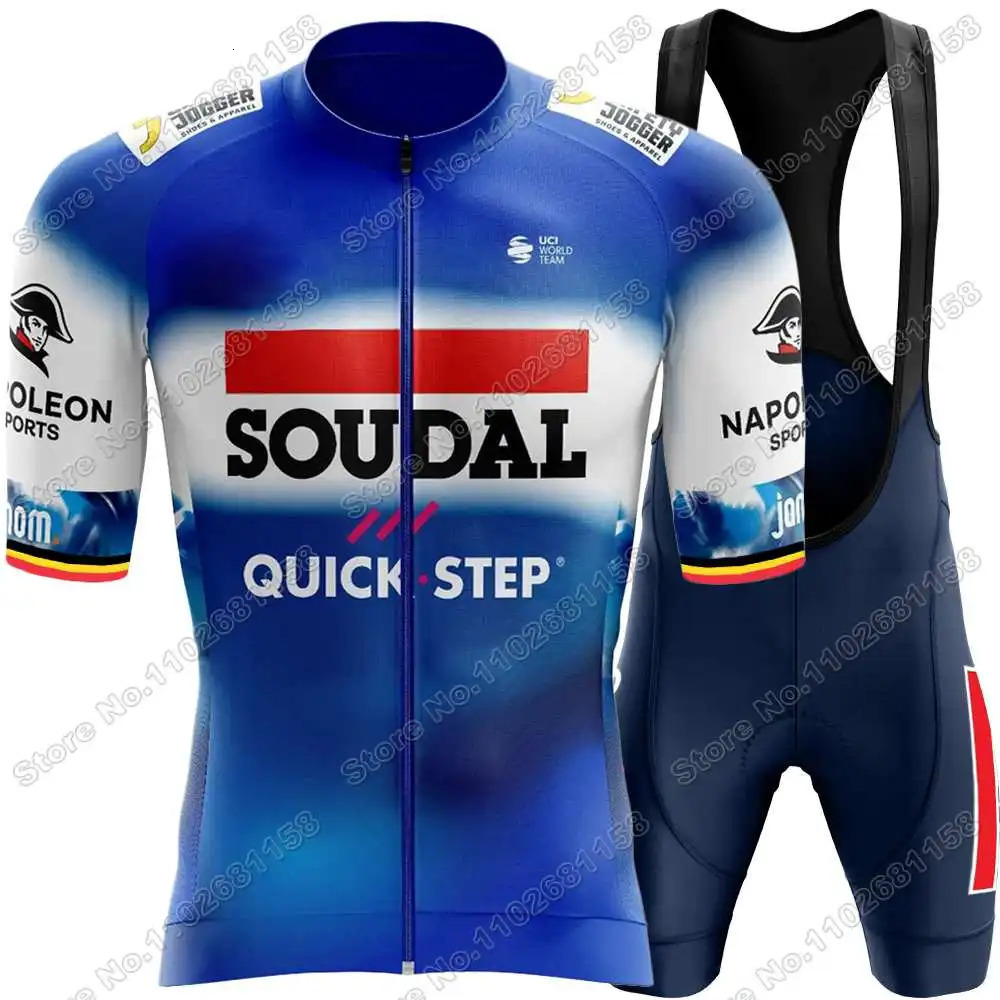 Belgium Soudal Quick Step Cycling Jersey Set World Champion Remco Evenepoel Clothing Road Bike Shirt Suit Pants 240506