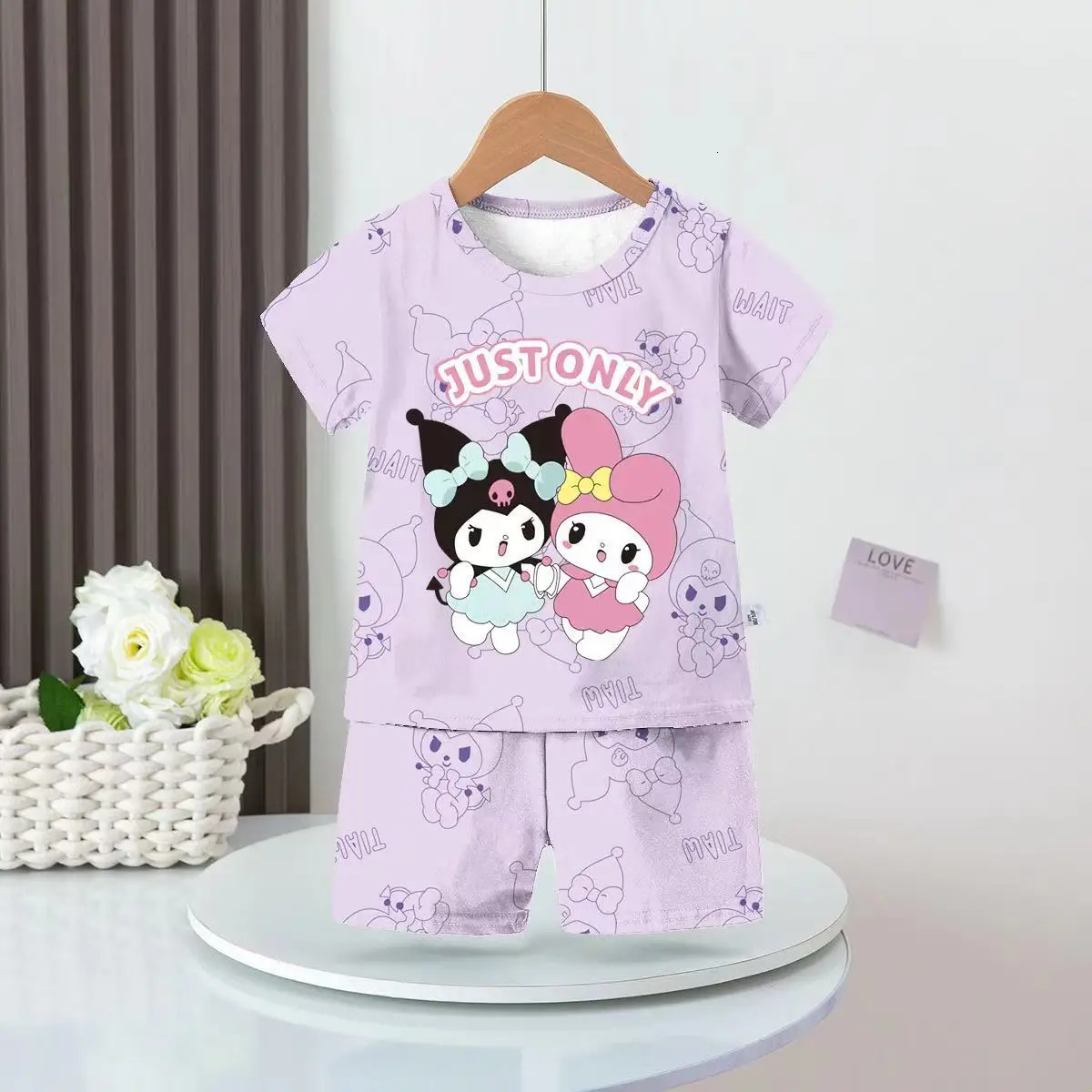 Anime Summer Kids Ice Silk Pajamas Kawaii MyMelodys Kuromis Cinnamorolls Cartoon Short Sleeve Cardigan Loungewear Set 240506
