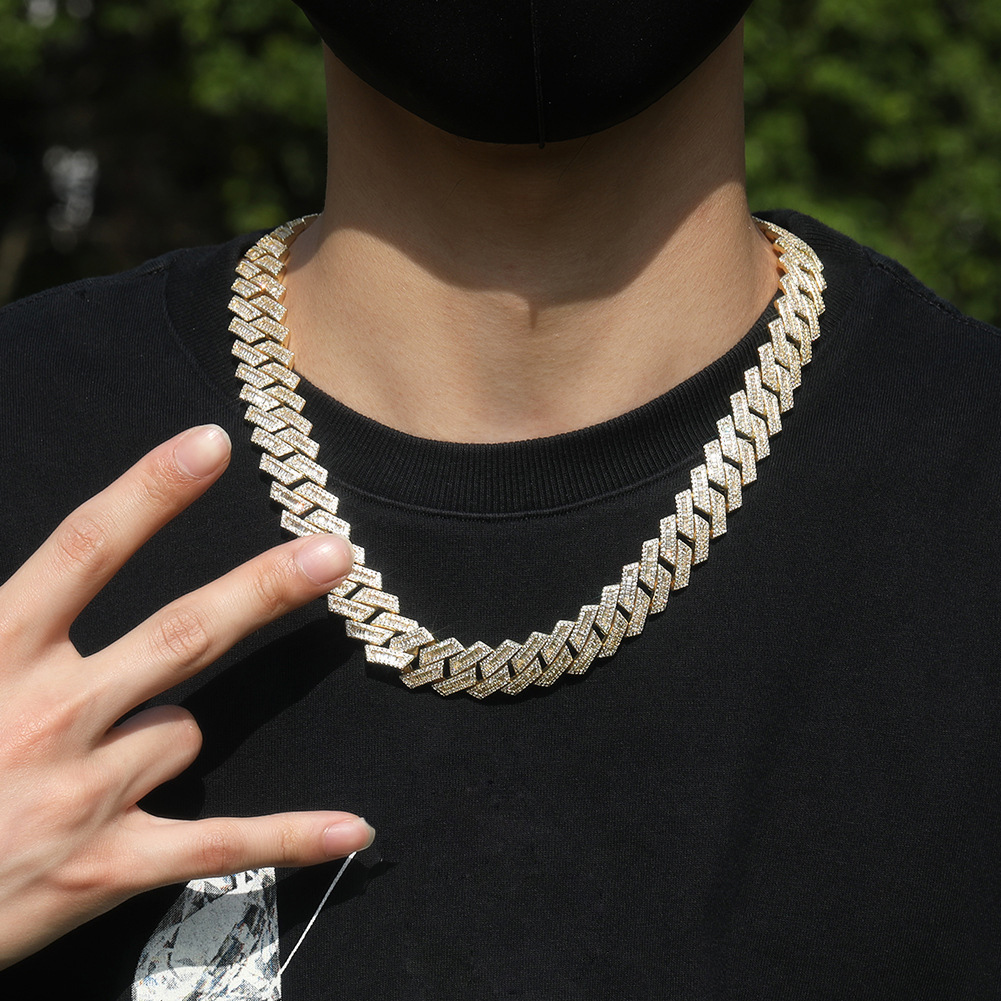 21mm Hip Hop Double Row Square T Zircon Miami Cuban Link Chain Mens Necklace 18k Real Gold Plated Men Heavy Jewelry