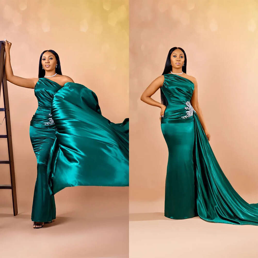 Shoulder Satin Elegant Mermaid Prom Dresses One Applicants Beads On Side Backless Zipper Or Length With Gown Custom Made Plus Size Party Dress Vestido