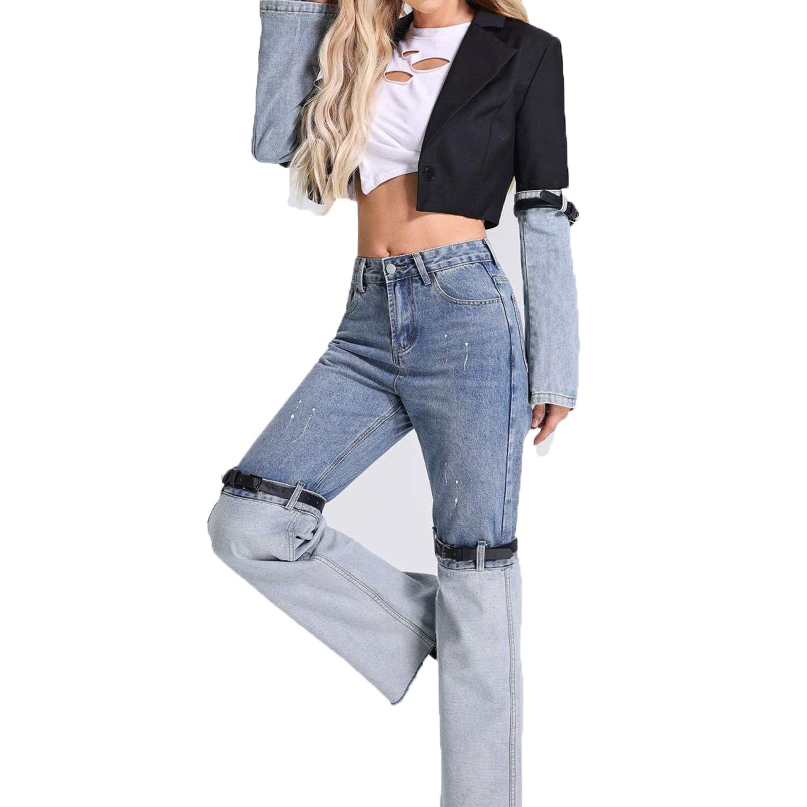 Fashionable temperament and personality trendy brand denim jacket 2024 new high-end long-sleeved lace-up versatile short suit for women designer blaze