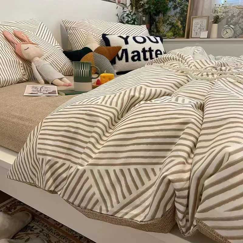 Bedding sets New Zebra Bedding Set Kids Adults Twin Full Queen Bed Flat Sheet Korean Style Duvet Cover Pillowcase No Filler Stripes Bed Linen J240507