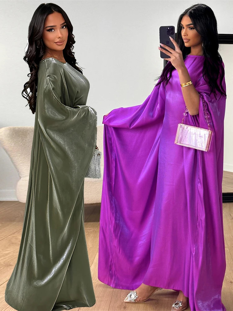 Batwing Butterfly Sleeve Satin Khimar Abaya Dubai Muslim Maxi Dress Kaftan Abayas For Women Ka Caftan Robe Femme Vestidos 240506