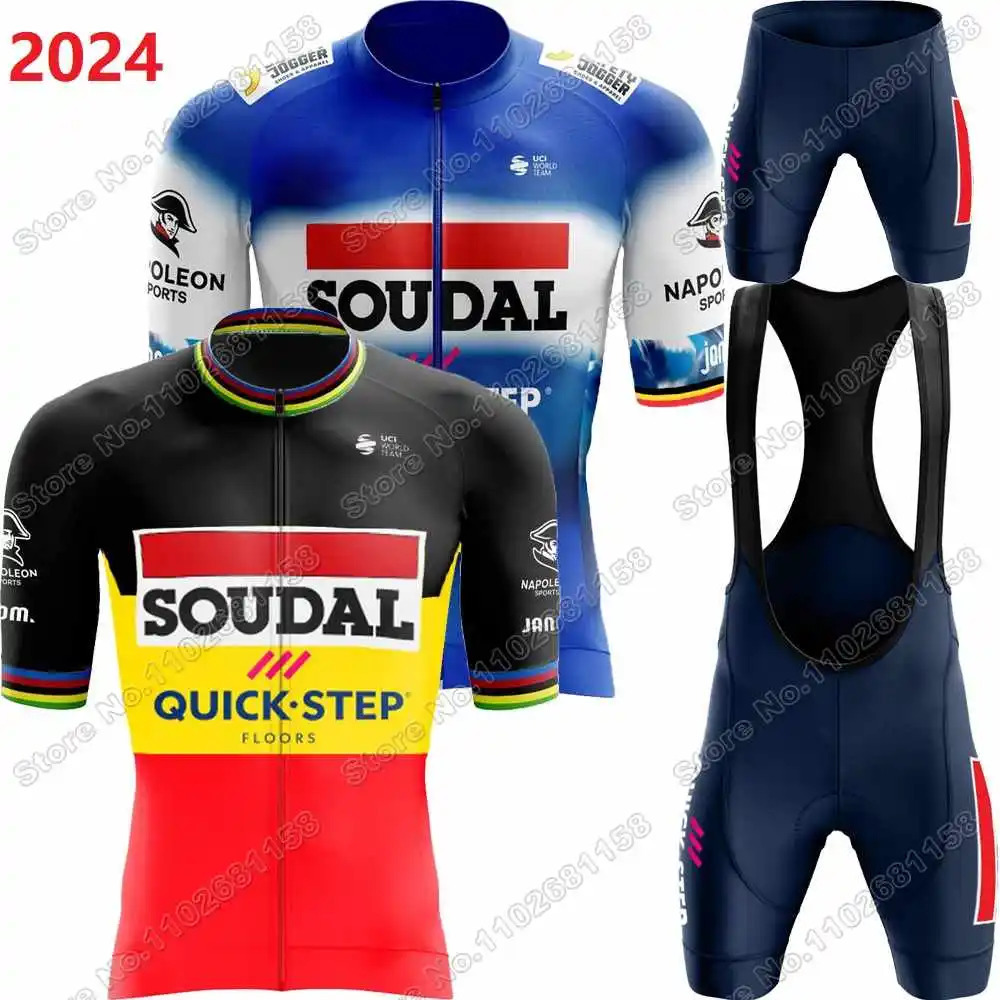 Belgium Soudal Quick Step Cycling Jersey Set World Champion Remco Evenepoel Clothing Road Bike Shirt Suit Pants 240506