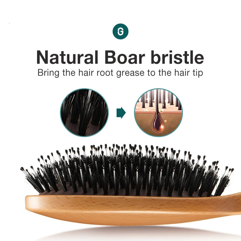 Mr. Green bristle hair brush natural beech comb hair brush used for curling thickening drying hair removal female massage brush 240429