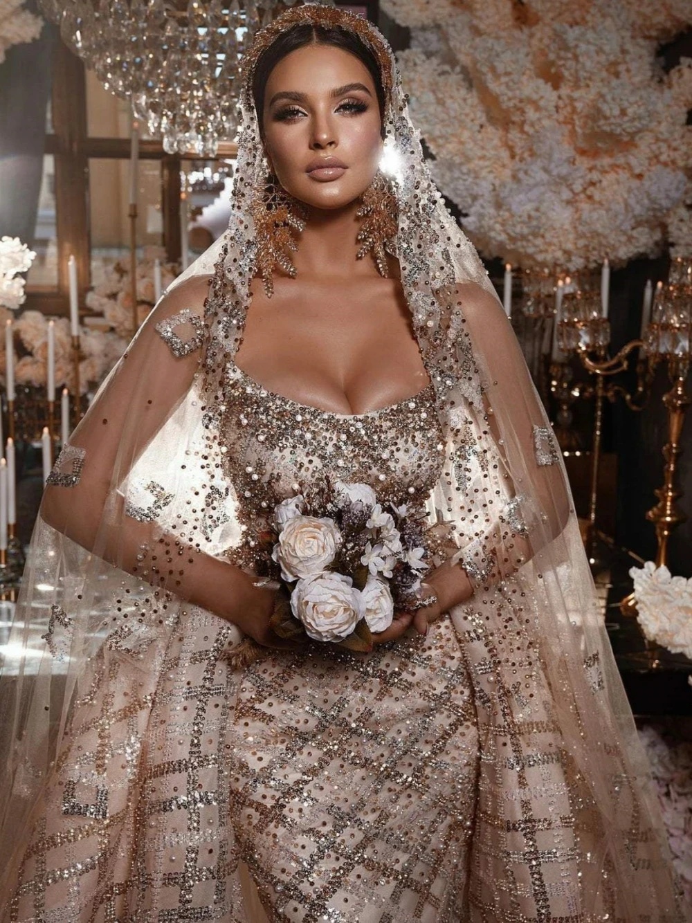 Vintage Pearls Wedding Dresses Strapless Mermaid Bridal Gowns With Detachable Train Long Sleeve Custom Made Bride Dress Vestidos De Novia 0219