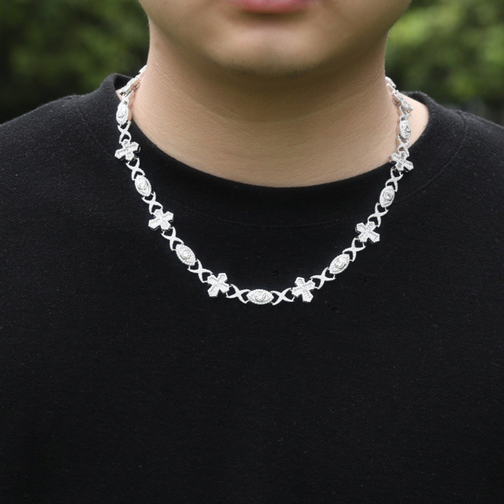 Hip Hop 14mm Cross Eye Cuban Link Chain Necklace Bracelets 5A Zircon Men Jewelry Set