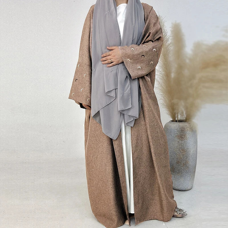 Ramadan Khimar Abaya Saudi Arabia Turkey Islam Embroidery Moon Muslim Cardigan Dress Prayer Clothes African Dresses For Women 240506