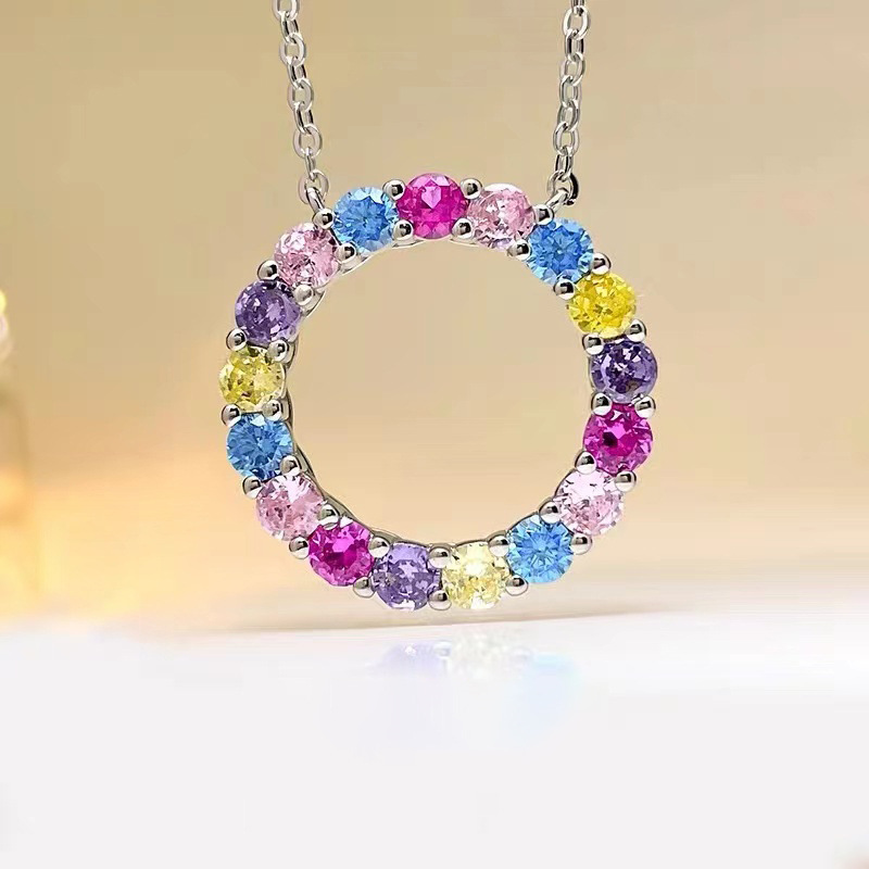 Sterg Sier Circle Pendant, 5A Cubic Zirconia Dia Necklace for Women