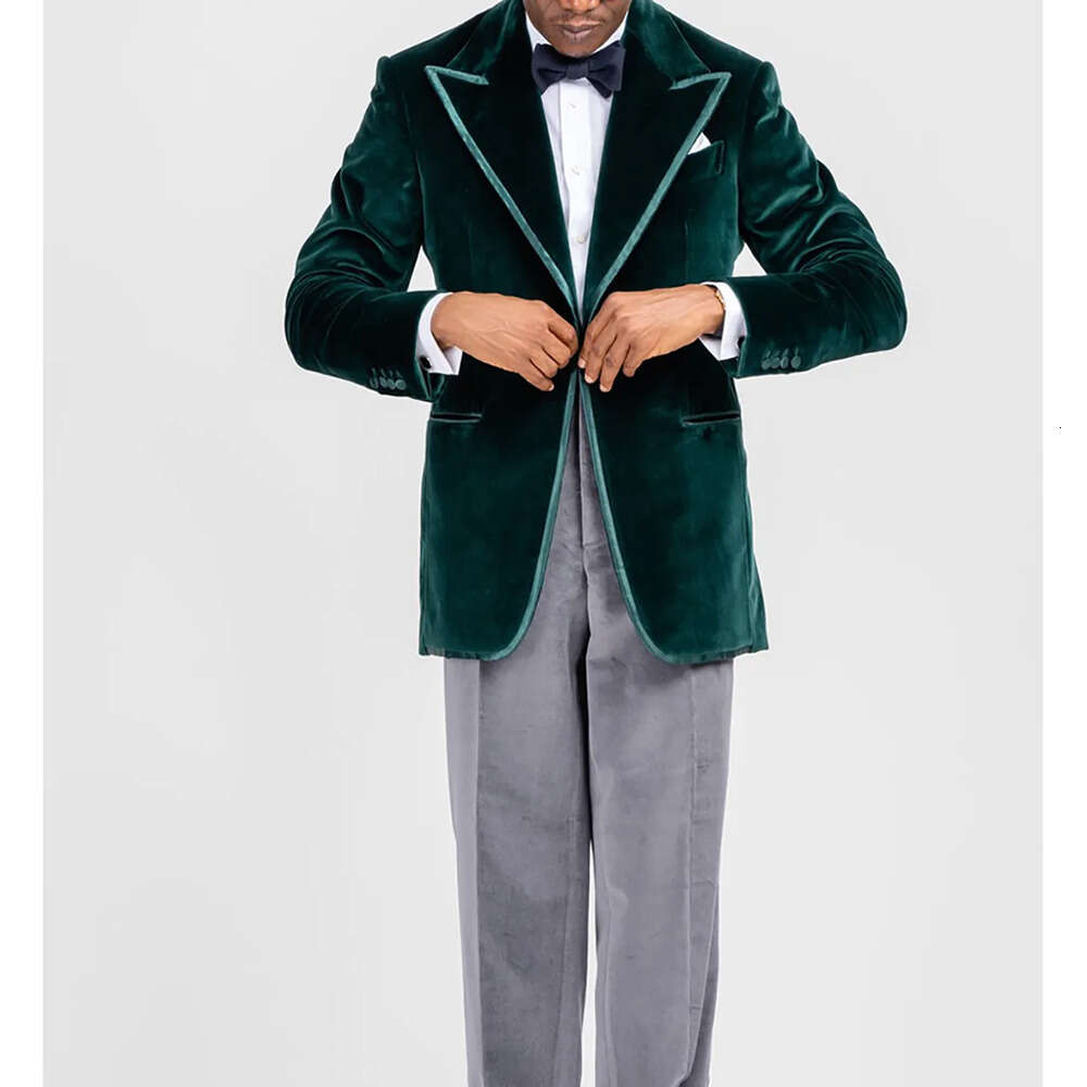 Suits Men Tuxedos Two Wedding Handsome Pieces Designer Crystal Veet Peaked Lapel Suit One Button Multiple Colors Customized Pockets Coat Pants Party