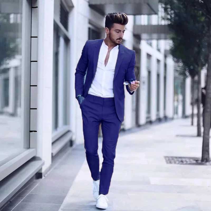 Men's Suits Blazers Leisure Business Mens Wedding Set 2-piece Groom Evening Dress Ultra slim Fit Peak Flip Collar Terno Masculino Come Homeme Q24