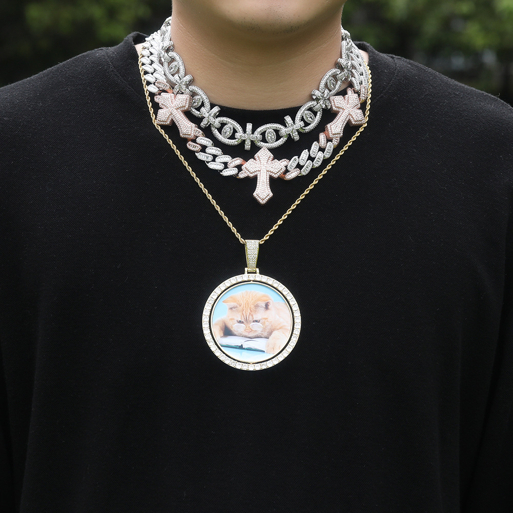 18mm Hip Hop Mens Horse's Eye Cross Cuban Chain Necklace Bracelets 5A Zircon Jewelry Set