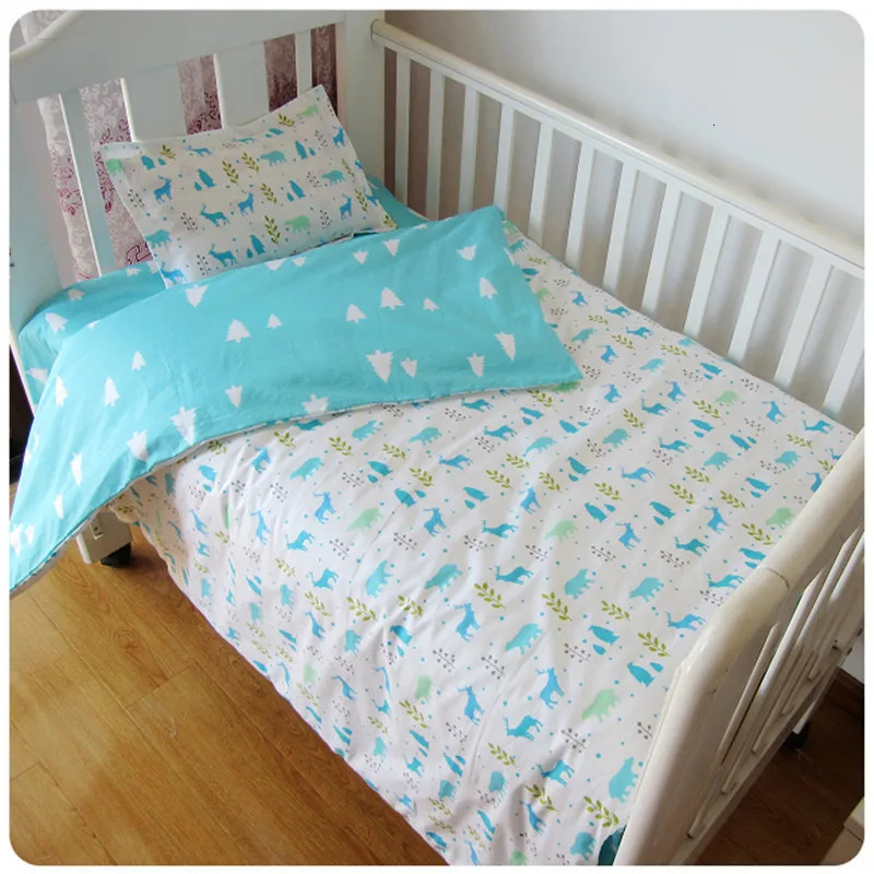3 Pieces Baby Bedding Set Cotton Crib Bed Linen Kit Cute pattern Includes Pillowcase Bed Sheet Duvet Cover Without Filler 240429