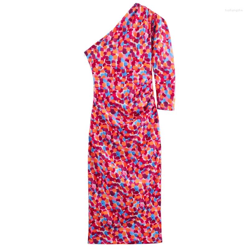 Casual Dresses Print Asymmetric Womens Dress Summer 2024 Long Sleeve Off Shoulder Floral Beach Wear Women Vacation