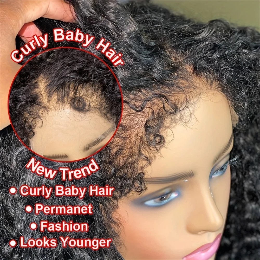 Afro Kinky Edges Curly Baby Hair 360 full lace human hair Wig 360 full natural HD Lace Frontal Wig Kinky curl Lace Front Wig pre pluck