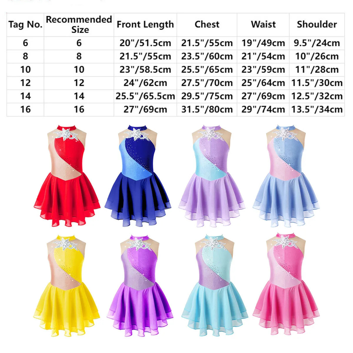 Kids Girls Sequin Figure Ice Skating Dress Floral Ballet Gymnastics Leotard Dancewear Competition Performance Clothes 240420