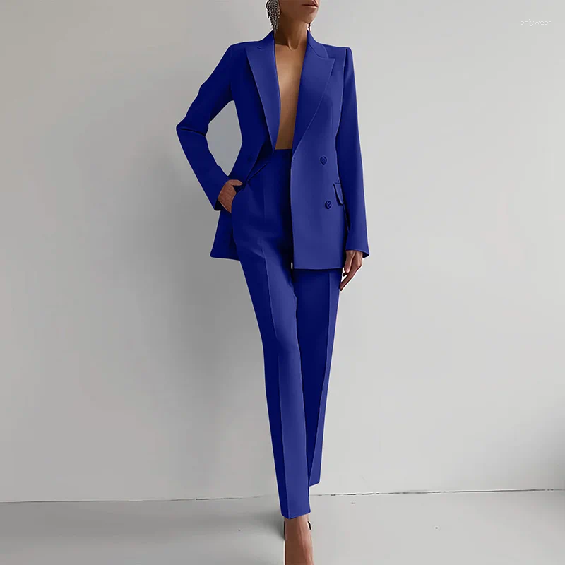 Women's Two Piece Pants Long Sleeve Office Lady Fashion 2PCS Outfit Women Spring Summer V-Neck Solid Patchwork Matching Sets Elegant Slim