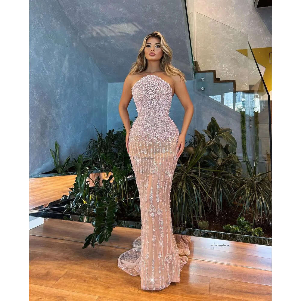 Sparkly Mermaid Prom Bateau Sleeveless Strapless 3D Lace Hollow Beaded Appliques Sequins Floor Length Diamonds Evening Dresses Plus Size Custom Made 0
