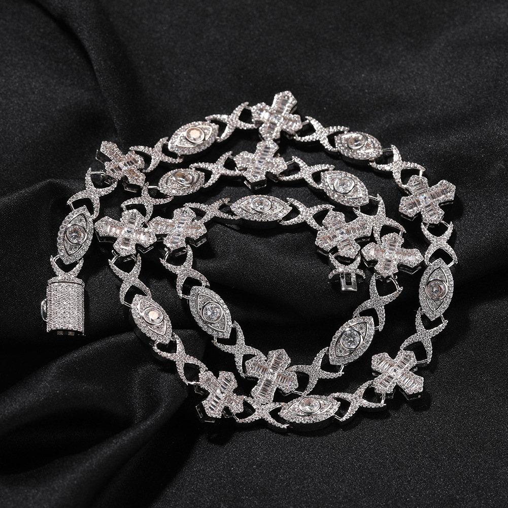 Hip Hop 14mm Cross Eye Cuban Link Chain Necklace Bracelets 5A Zircon Men Jewelry Set